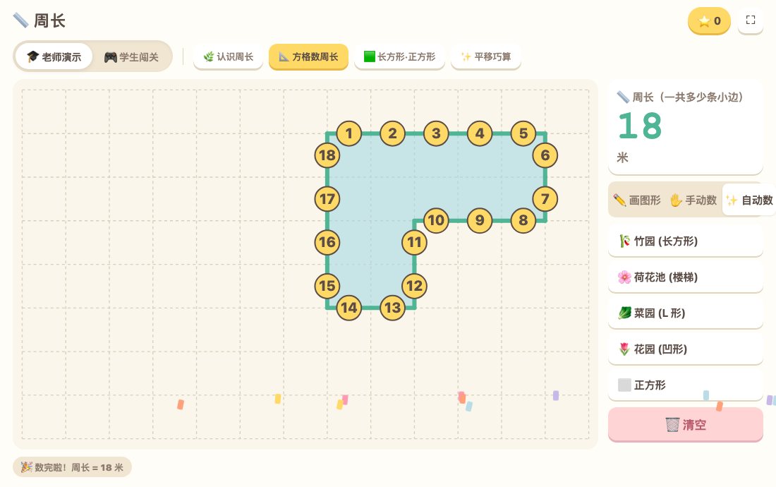 周长原版活动：方格图形与边线演示